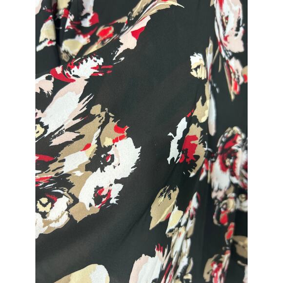 Catherines Top 3X Black Tan Red Abstract Floral Sheer Ruffle Flare Sleeve - Picture 7 of 9